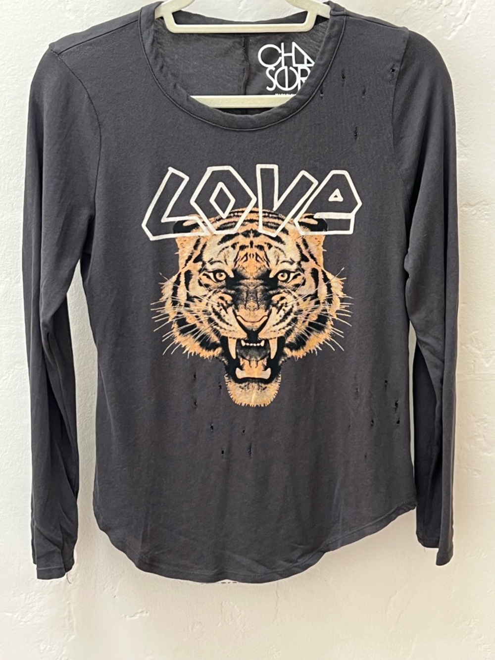 Chaser Long Sleeve Tiger 'LOVE' Graphic Tee - Black with Tan Print